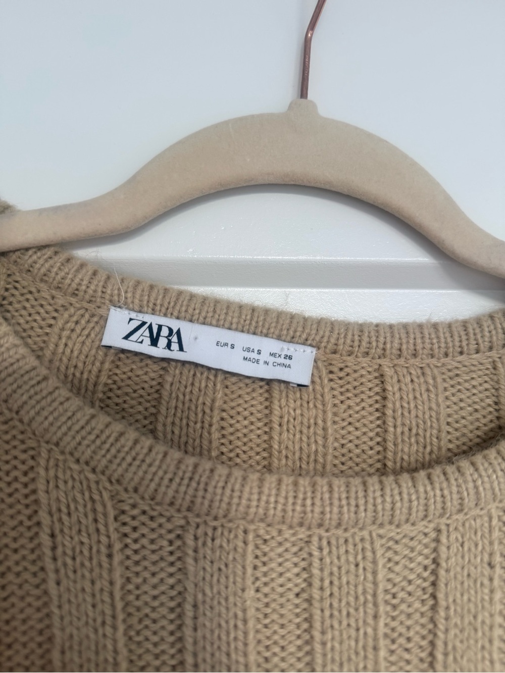 Zara Tan Cropped Rib Knit Sweater - Picture 3 of 3